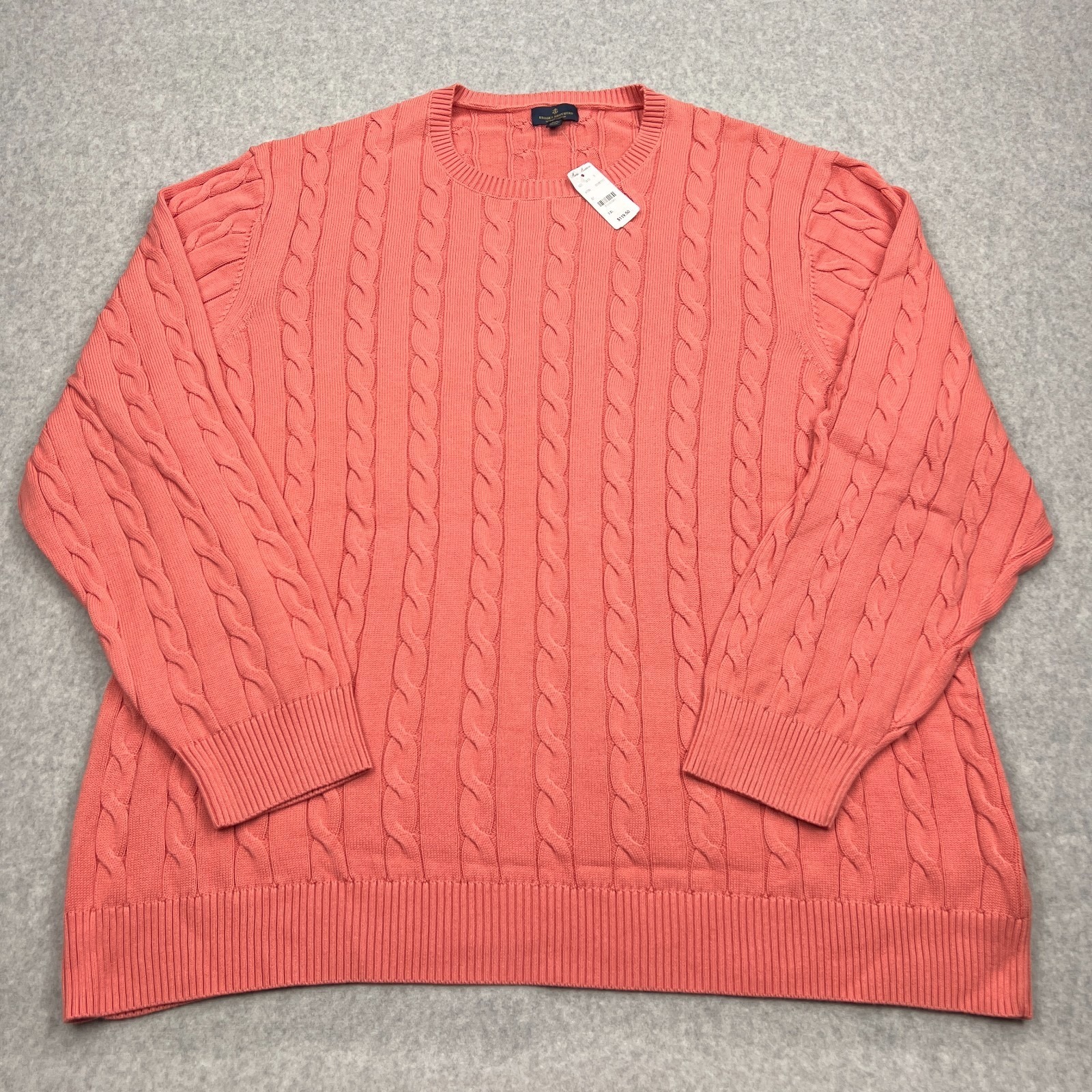 New Brooks Brothers Sweater Mens 3xl Pink Supima Cotton Cable Knit Crew Pullover